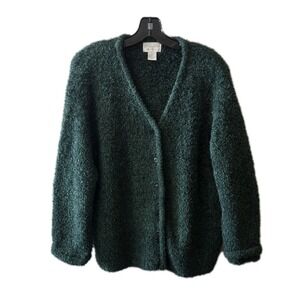 Christopher & Banks XL Green Fuzzy Cardigan Sweater Cozy Open Front‎